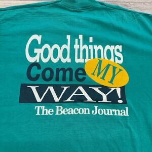 Vintage 90s Akron Beacon Journal Ohio Teal Mens‎ XL Single Stitch Tee T-Shirt